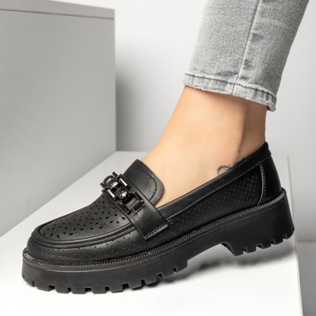 Pantofi casual dama cu accesoriu metalic negri MOD13321, 3, modlet.ro