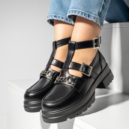 Pantofi casual dama cu bareta si talpa groasa negri MOD13250, 3, modlet.ro
