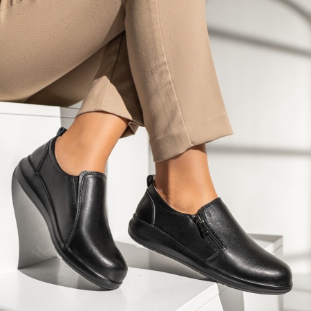 Pantofi casual dama cu fermoar negri din Piele naturala MOD13292, 4, modlet.ro
