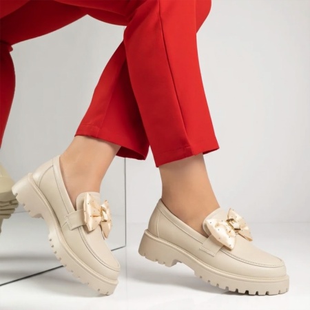 Pantofi casual dama cu fundita bej LILI18, 3, modlet.ro