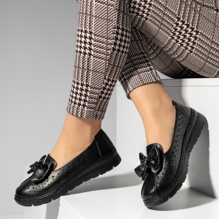 Pantofi casual dama cu fundita si perforatii negri MOD14330, 2, modlet.ro