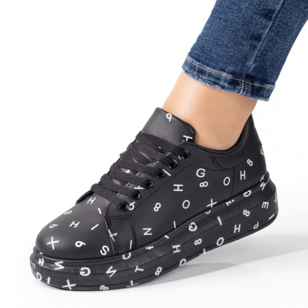 Pantofi casual dama cu imprimeu negri MOD08652, 2, modlet.ro