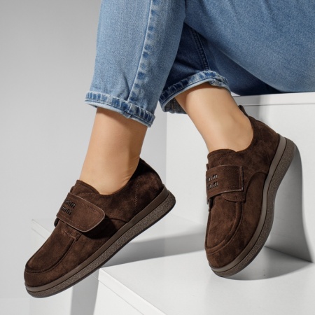 Pantofi casual dama cu inchidere cu scai maro suede IRIS18, 2, modlet.ro