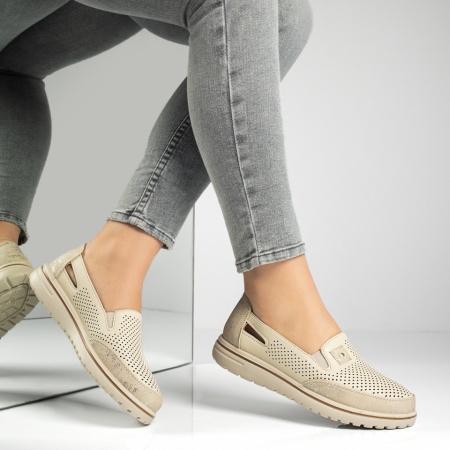 Pantofi casual dama cu perforatii bej MOD13165, 2, modlet.ro