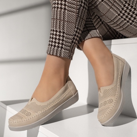 Pantofi dama, Pantofi casual dama cu perforatii bej MOD13314, modlet.ro