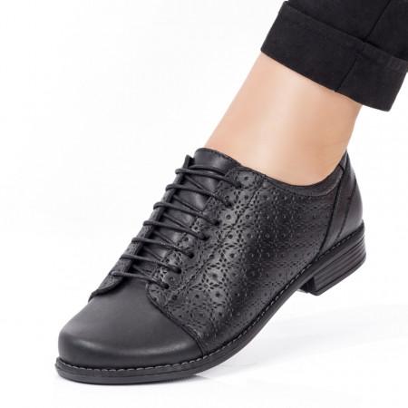 Pantofi casual dama, Pantofi casual dama cu perforatii negri din Piele naturala ZEF06392 - zeforia.ro