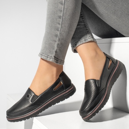Pantofi casual dama, Pantofi casual dama cu perforatii negri MOD13165, modlet.ro