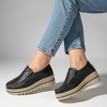 Pantofi casual dama cu platforma negri din Piele naturala MOD10093, 3, modlet.ro