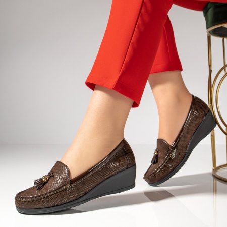 Pantofi casual dama cu platforma si ciucuri maro MOD13022, 4, modlet.ro