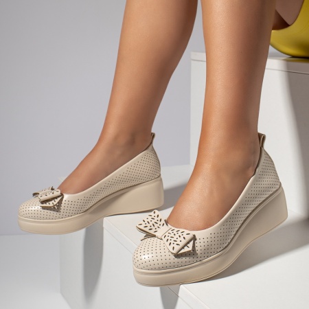 Pantofi casual dama cu platforma si perforatii bej MOD11017, 4, modlet.ro