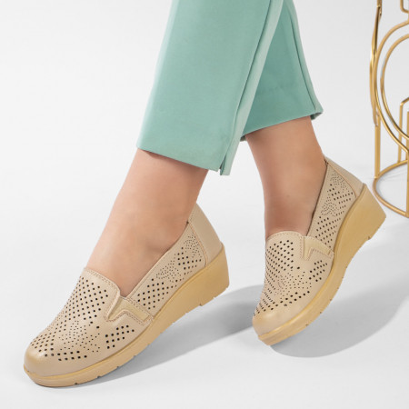 Pantofi casual dama cu platforma si perforatii bej MOD11212, 2, modlet.ro