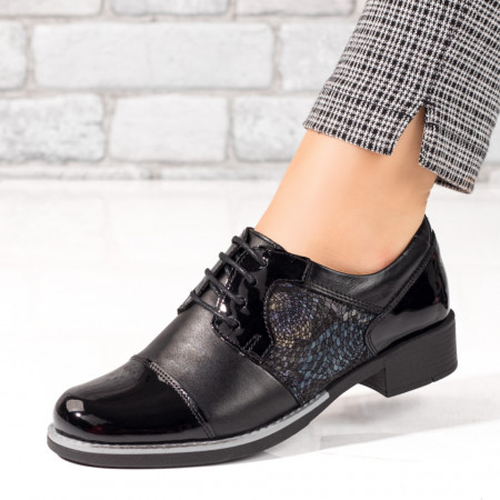 Pantofi dama, Pantofi casual dama cu print negri din Piele naturala MOD06425, modlet.ro