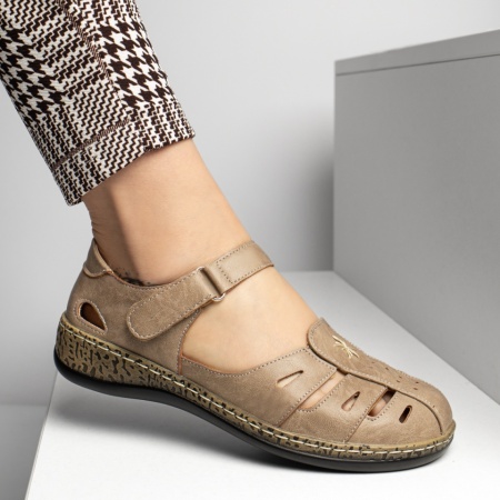 Pantofi dama, Pantofi casual dama cu scai si perforatii khaki MOD13344, modlet.ro