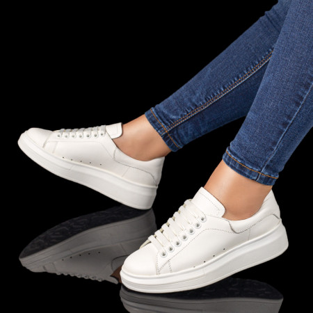 Pantofi casual dama cu siret albi din Piele naturala MOD03628, 3, modlet.ro