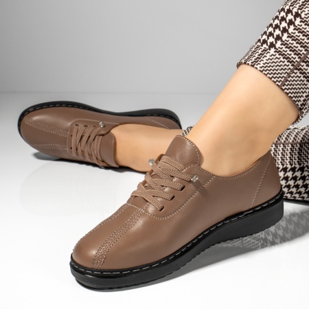Pantofi casual cu platforma, Pantofi casual dama cu siret elastic bej inchis MOD09982, modlet.ro
