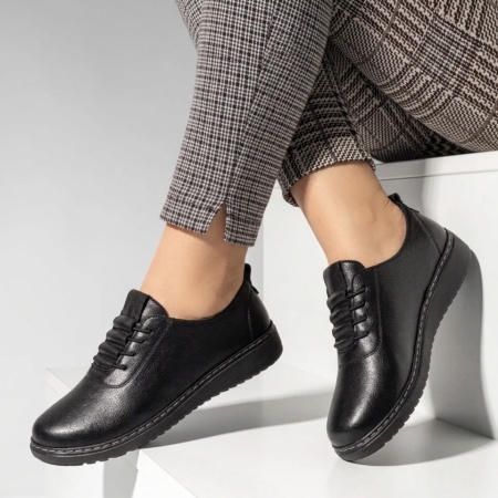 Pantofi casual dama cu siret elastic negri IOANA4, 3, modlet.ro