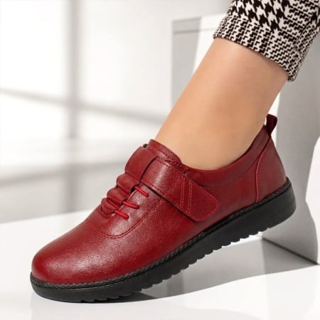 Pantofi casual dama cu siret elastic si inchidere cu scai rosii LILI1, 2, modlet.ro