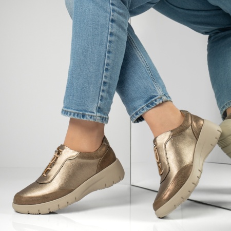 Pantofi casual dama cu siret elastic si platforma aurii MOD11942, 2, modlet.ro
