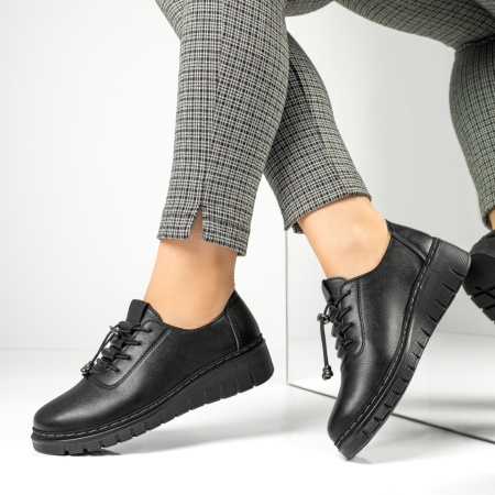 Pantofi dama, Pantofi casual dama cu siret elastic si platforma negri MOD13051, modlet.ro
