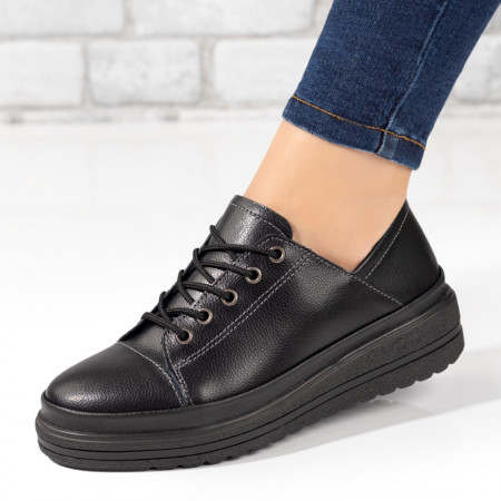 Pantofi casual dama cu siret negri din Piele naturala ZEF10277