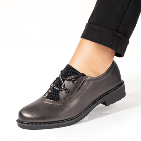 Pantofi casual dama, Pantofi casual dama cu siret si insertie de material elastic gri ZEF10167 - zeforia.ro