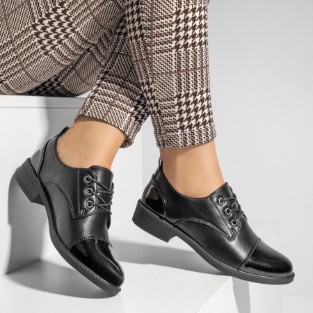 Pantofi casual dama cu siret si varf lucios negri MOD10982, 4, modlet.ro