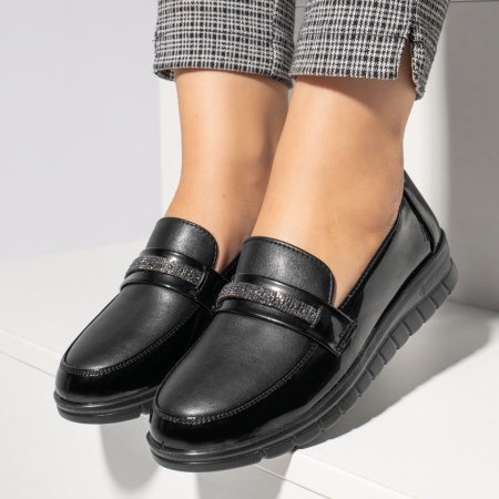 Pantofi casual dama cu strasuri aplicate negri luciosi MOD11935, 2, modlet.ro