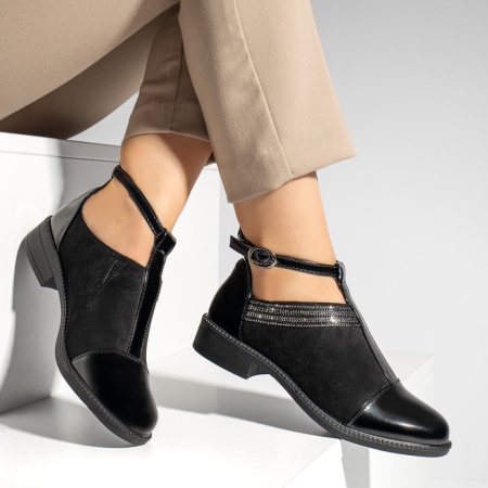 Pantofi casual dama cu strasuri si varf lucios negru suede MOD10983, 3, modlet.ro