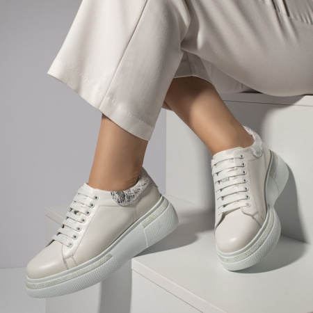Pantofi casual dama cu talpa groasa albi din Piele naturala MOD08254, 3, modlet.ro