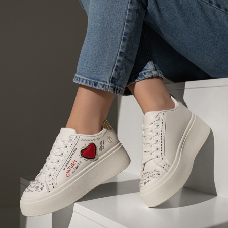 Pantofi casual dama cu talpa groasa albi MOD12957, 2, modlet.ro