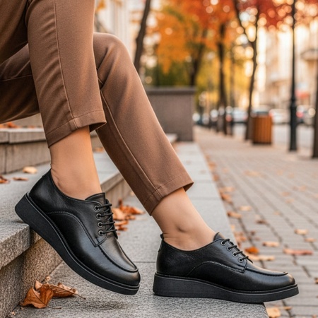 Pantofi casual dama cu talpa groasa negri din Piele naturala MOD14077, 3, modlet.ro