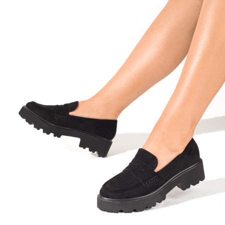 Pantofi casual dama cu talpa groasa negri suede MOD10056, 3, modlet.ro