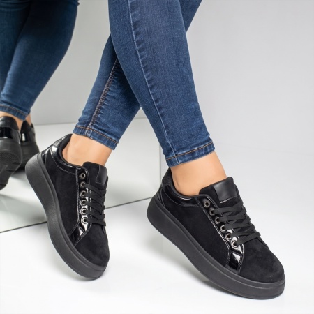 Pantofi casual dama cu talpa groasa negru suede NORA2, 3, modlet.ro