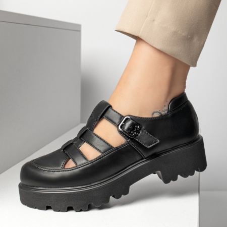 Pantofi casual dama cu talpa groasa si bareta negri ZEF13092, 3, zeforia.ro