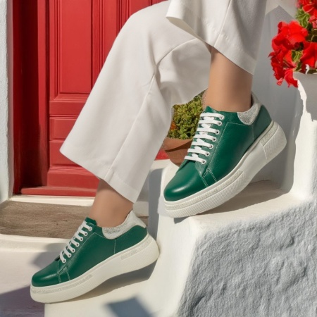 Pantofi casual dama cu talpa groasa verzi din Piele naturala MOD08254, 3, modlet.ro