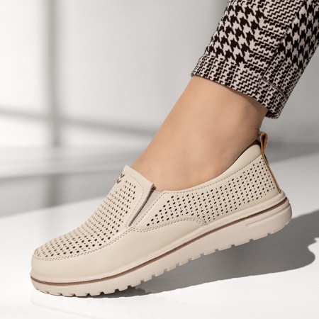 Pantofi casual dama cu talpa joasa bej cu maro EVA4, 2, modlet.ro