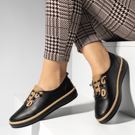 Pantofi casual dama cu talpa joasa negru cu maro MOD14283, 2, modlet.ro