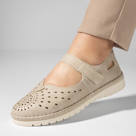 Pantofi casual dama cu talpa joasa si perforatii bej MOD11477, 2, modlet.ro