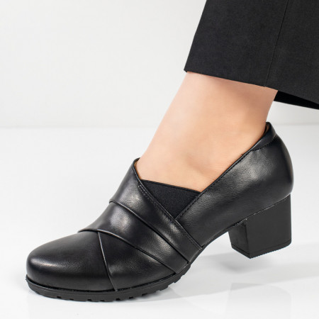 Pantofi cu toc mic dama, Pantofi casual dama cu toc gros si elasatic negri ZEF11100 - zeforia.ro