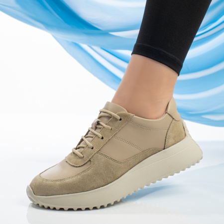 Pantofi dama, Pantofi casual dama, din piele naturala, bej MOD13297, modlet.ro