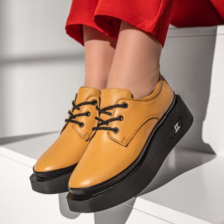 REDUCERI INCALTAMINTE, Pantofi casual dama galbeni din Piele naturala MOD10461, modlet.ro