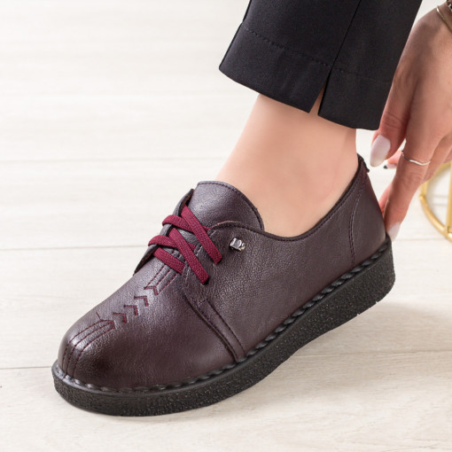 Oferta zilei, Pantofi casual dama mov din piele ecologica cu siret ZEF02951 - zeforia.ro