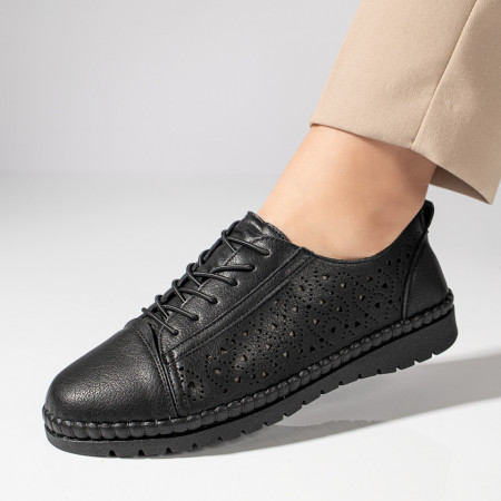 Pantofi casual dama, Pantofi casual dama perforati cu siret negri MOD11478, modlet.ro