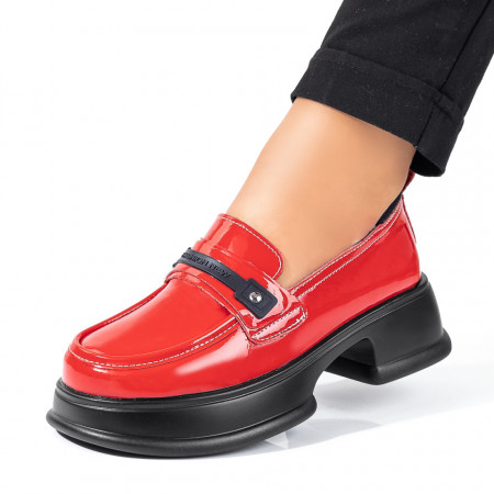 REDUCERI INCALTAMINTE, Pantofi casual dama rosii cu aspect lucios din Piele naturala MOD09881, modlet.ro