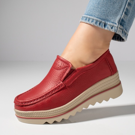Pantofi casual dama, Pantofi casual dama rosii din Piele naturala MOD10093, modlet.ro