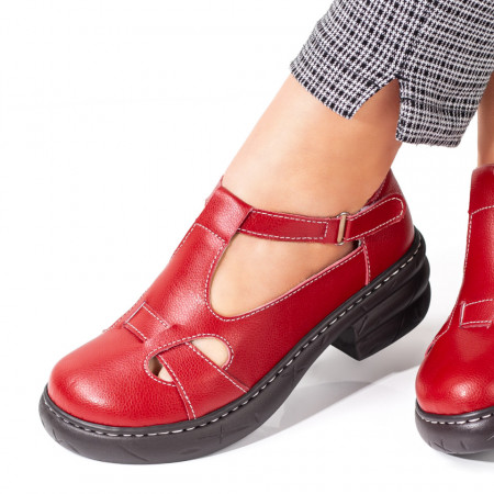 Pantofi casual dama, Pantofi casual dama rosii si inchidere cu scai din Piele naturala ZEF08736 - zeforia.ro