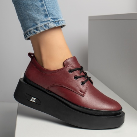 Incaltaminte dama, Pantofi casual dama visinii cu aspect lucios din Piele naturala ZEF10461, zeforia.ro