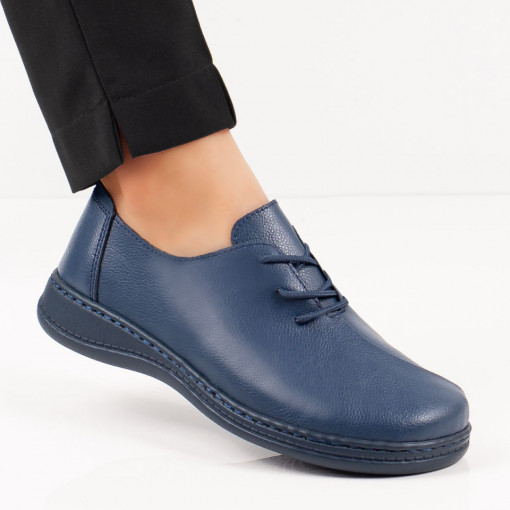 Pantofi casual din Piele naturala albastri dama cu siret si talpa joasa MDL06739