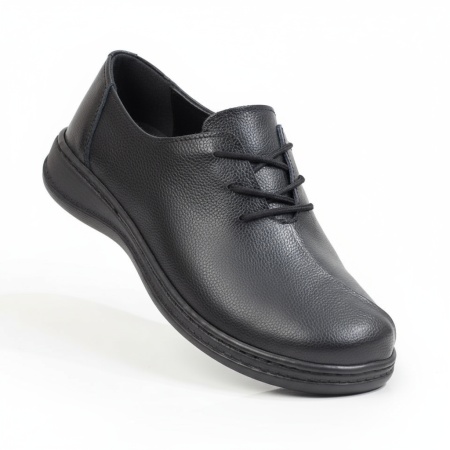 Pantofi casual din Piele naturala negri dama cu siret si talpa joasa MOD06739, 3, modlet.ro