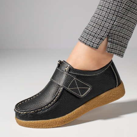 Pantofi casual negri dama cu talpa joasa din Piele naturala MOD06086, 4, modlet.ro
